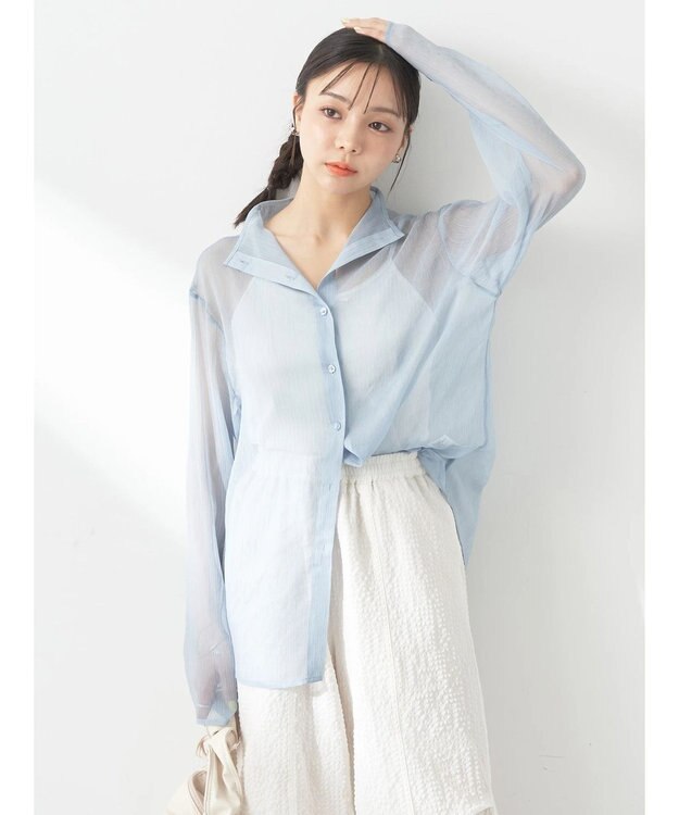 earth music&ecology シアーハイネックシャツ Grayish Blue