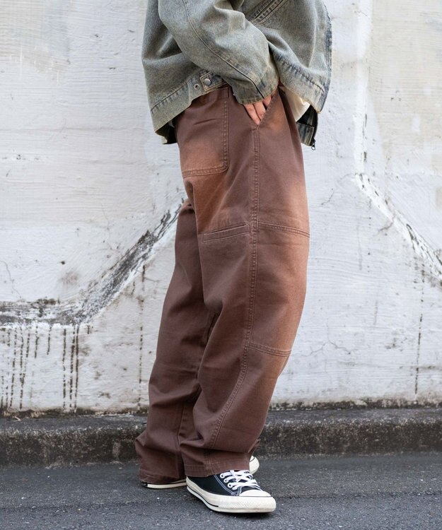 WEGO 【ウエストゴム/MLサイズ展開】ージーダブルニーパンツ ブラウン