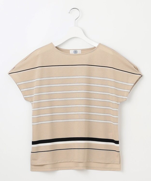 J.PRESS LADIES L パネルボーダー フレンチスリーブ カットソー ベージュ系1