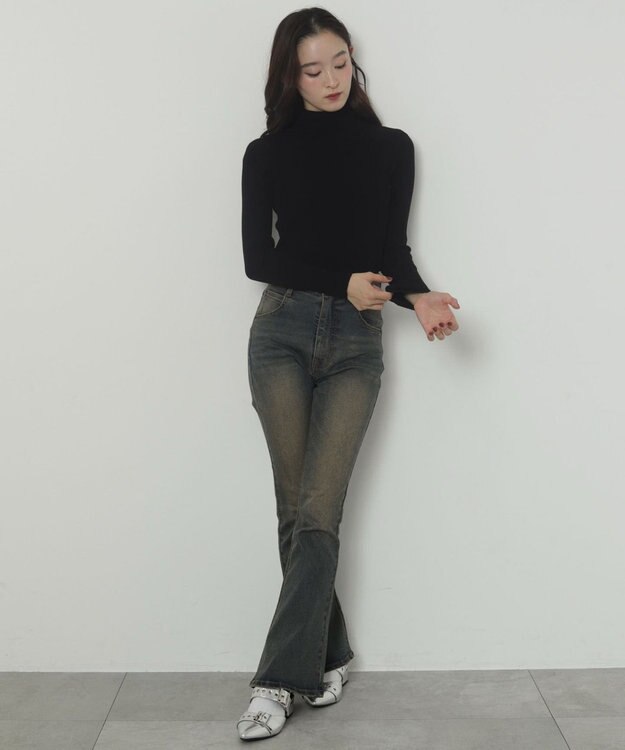 WEGO ストレッチフレアデニムパンツ デニム濃加工色