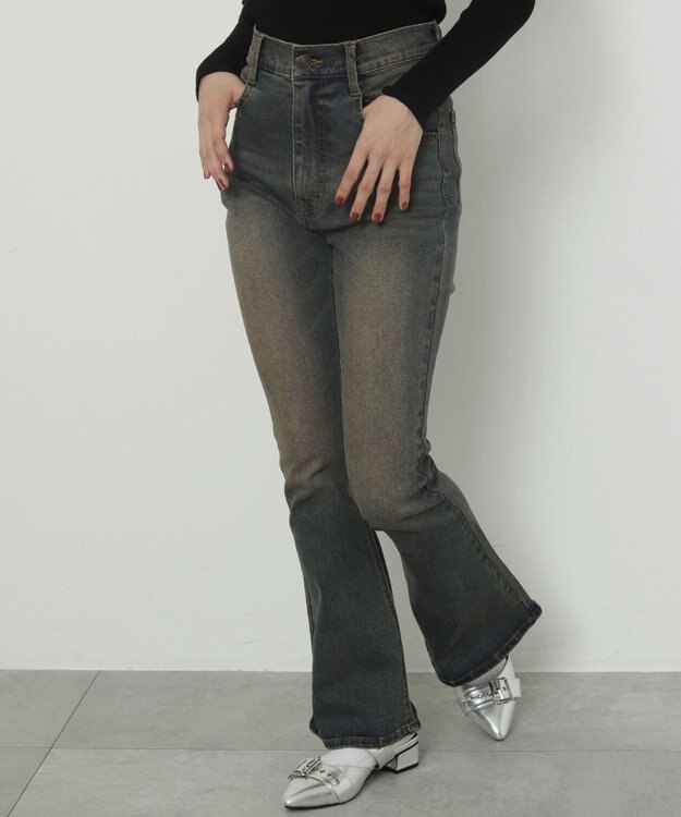 WEGO ストレッチフレアデニムパンツ デニム濃加工色