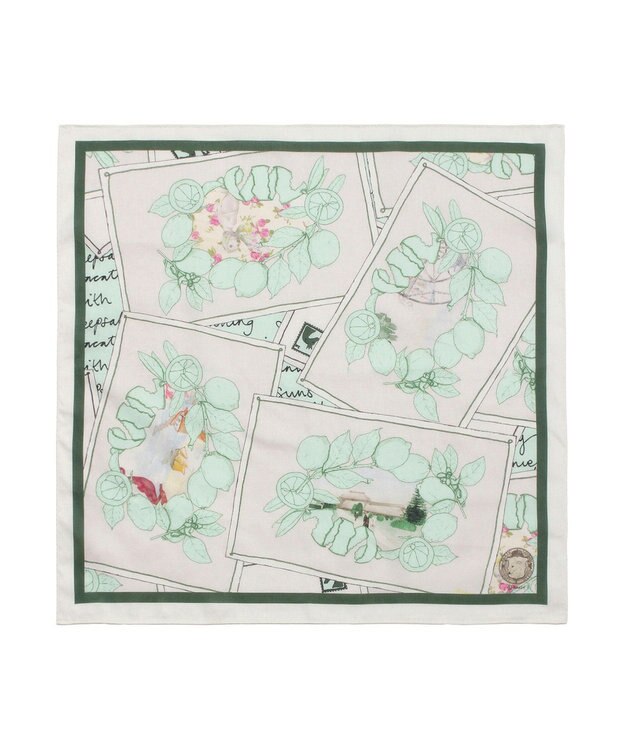 MOONBAT 【日本製】SWASH LONDON ポストカードプリント コットン スカーフハンカチ グリーン