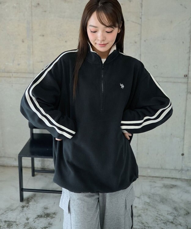 WEGO 【ユニセックス着用ITEM】USPOLOフリースハーフジッププルオーバー ブラック