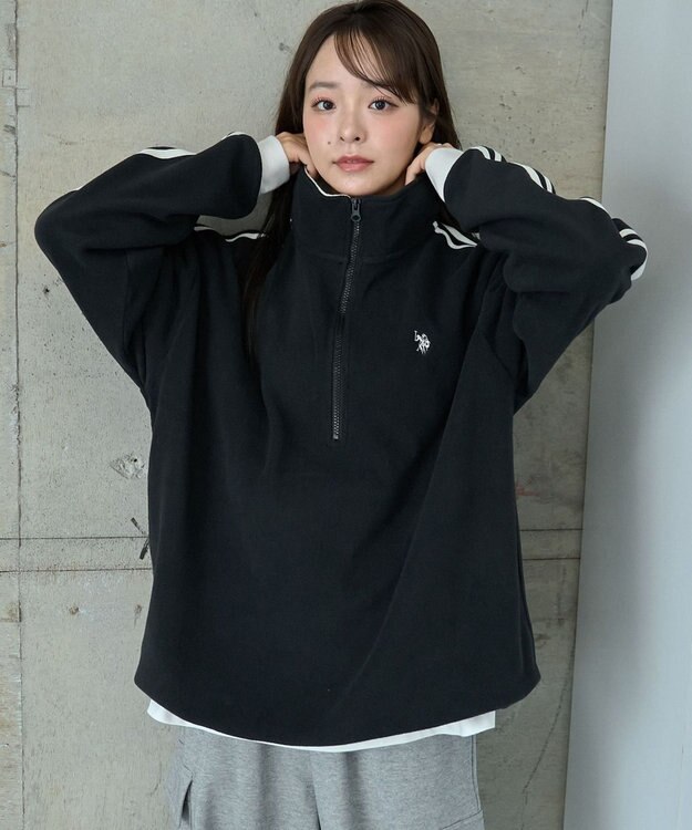 WEGO 【ユニセックス着用ITEM】USPOLOフリースハーフジッププルオーバー ブラック