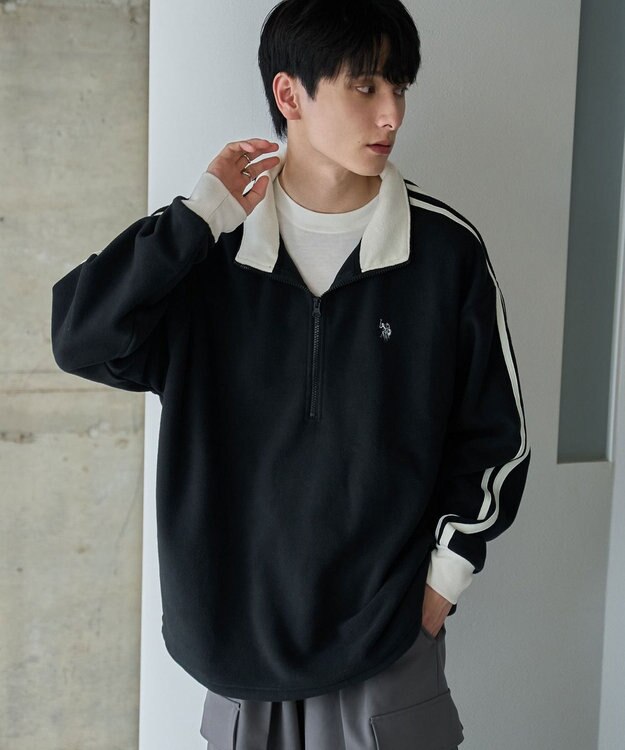 WEGO 【ユニセックス着用ITEM】USPOLOフリースハーフジッププルオーバー ブラック