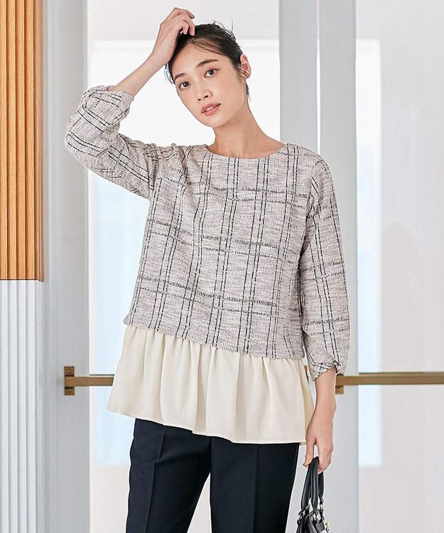 ANY SIS 【洗える】ネップツイードペプラム カットソー ラベンダー系