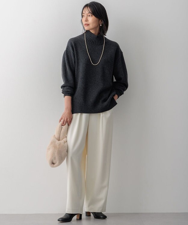 23区 【洗える】カシミヤブレンド ハイネック ニット チャコール系