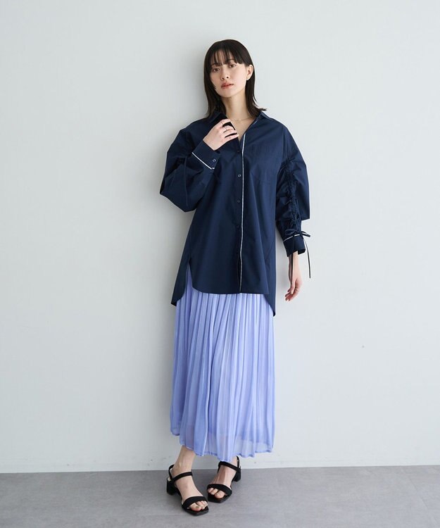 YECCA VECCA シャイニーサテンプリーツスカート Blue