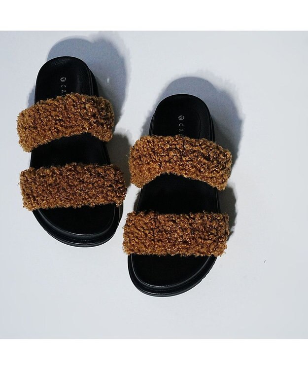 MODE ET JACOMO <carino>エコファーもこもこサンダル ブラウン