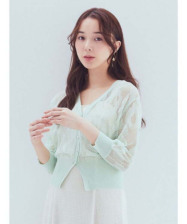 earth music&ecology 花柄シアーカーディガン Mint