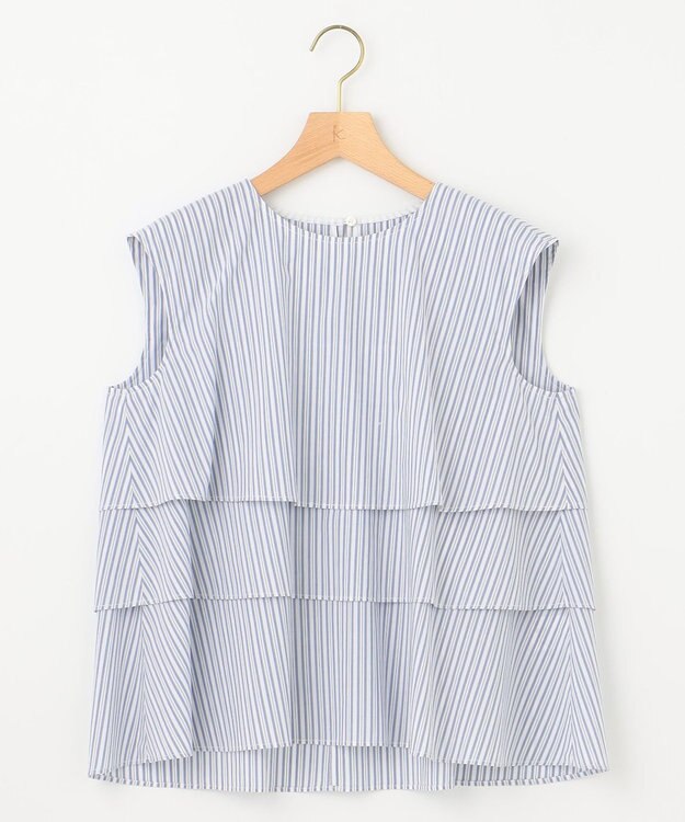 組曲 【WEB限定】コットンレーヨンシャーティングノースリーブ ブラウス ブルーストライプ系1