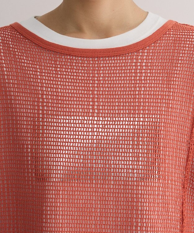 Green Parks 七分袖コットンメッシュラグラントップス Orange