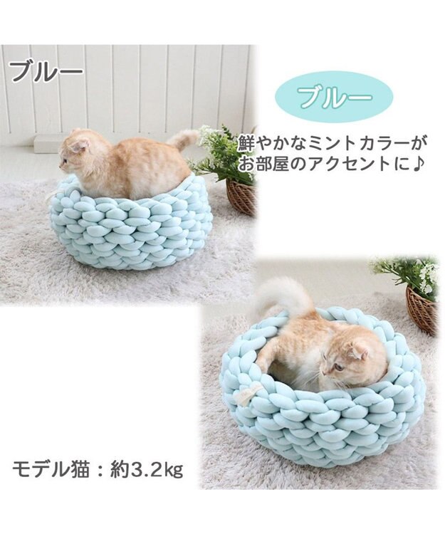 PET PARADISE 猫 ベッド おしゃれ 編み カドラー (42cm) 青緑
