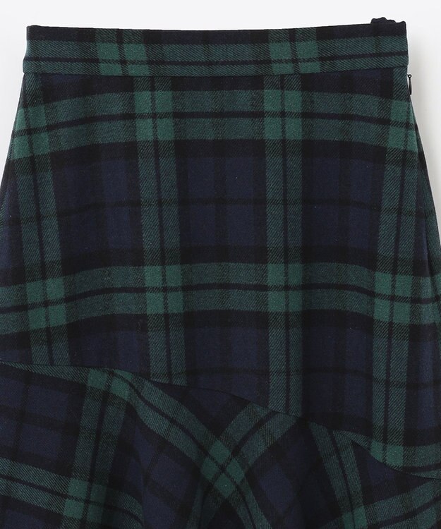 ANY 【ウエストゴム・洗える】タータンマーメイドスカート グリーンタータン