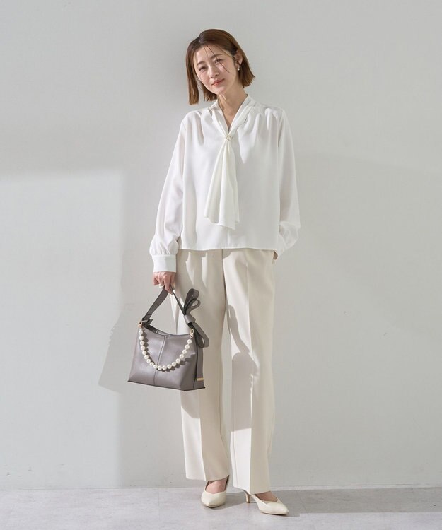 YECCA VECCA パールチャーム付きリボンベルトバッグ Charcoal Gray