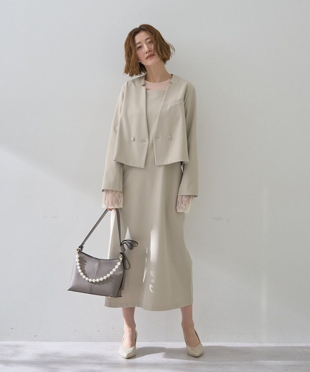 YECCA VECCA パールチャーム付きリボンベルトバッグ Charcoal Gray