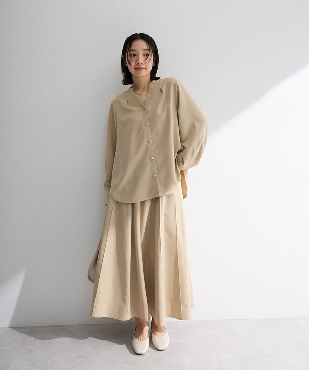 Green Parks ＳＥＴ２点スキッパーブラウス＋プリーツスカート Beige