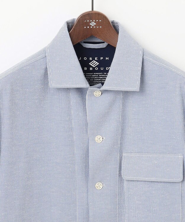 JOSEPH ABBOUD 【清涼・軽量・夏の軽羽織】クールサッカー ライトシャツ アウター ブルー系