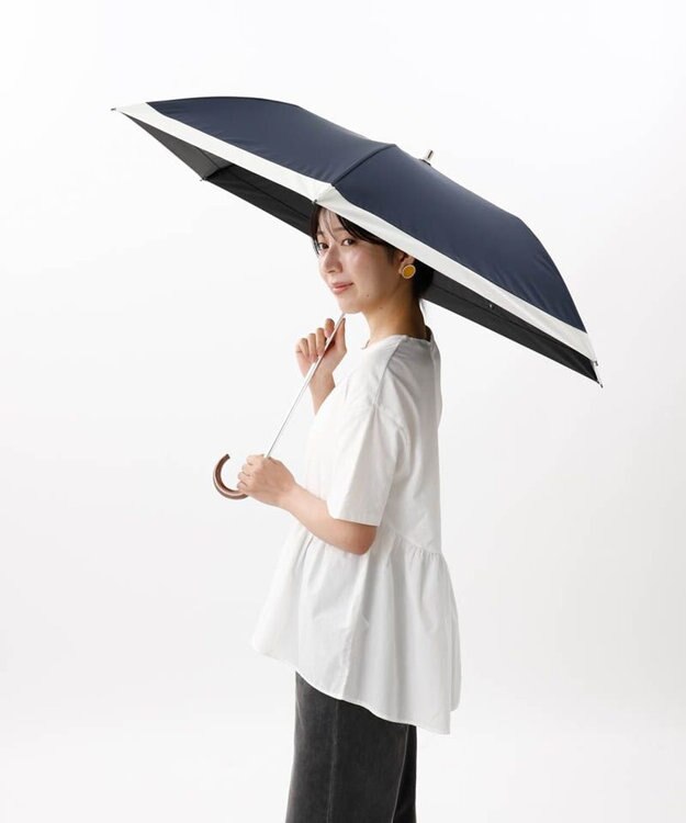 AURORA 【WEB限定】 バイカラー晴雨兼用傘（折りたたみ・トップフラット） ネイビー