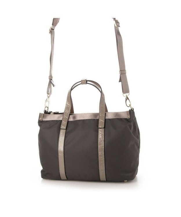 LA BAGAGERIE 【エコユース】ナイロン×型押しエナメル　2WAYミニトート グレー
