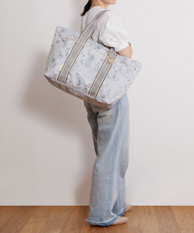 ACE BAGS & LUGGAGE HAyU × ace.  フォールディング 折り畳みトートバッグ 猫柄 30L 17862 ベージュ柄