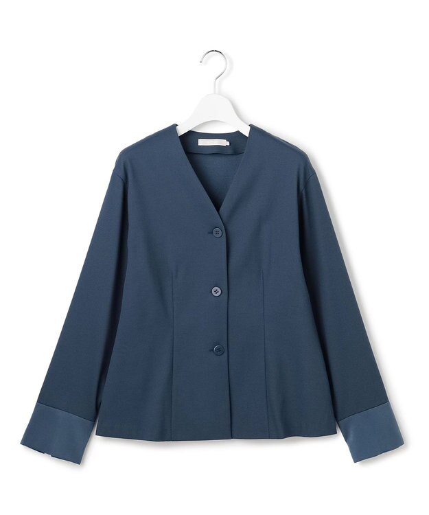 ICB 【CLASSY.掲載・裏起毛】 ウォームサテン カーディガンブラウス ブルーグレー系