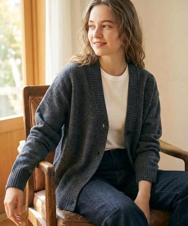 TOQUE 〈大草直子さんアドバイザー〉ベビーアルパカ×ウール縮絨ニットカーディガン チャコール