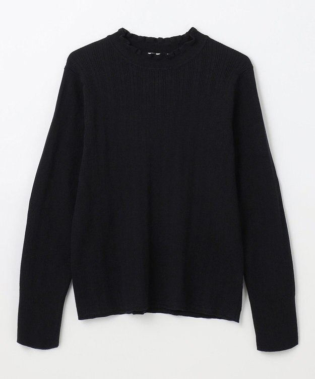 ANY 【洗濯機可/吸湿発熱】フリルネックリブニット ブラック