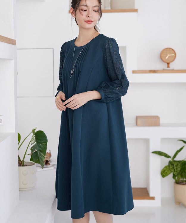 Tiaclasse レーススリーブワンピース グリーン