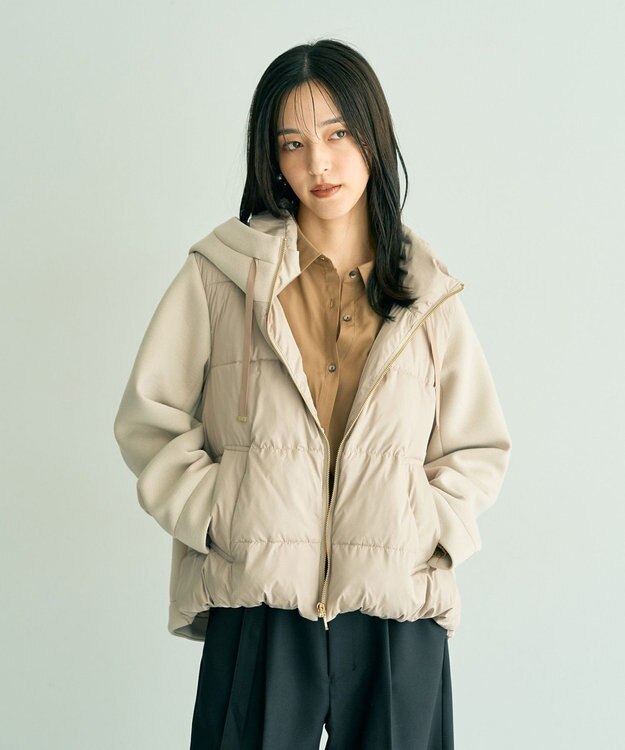 YECCA VECCA 中綿×カットボンディングZIPフーディー Gray Beige