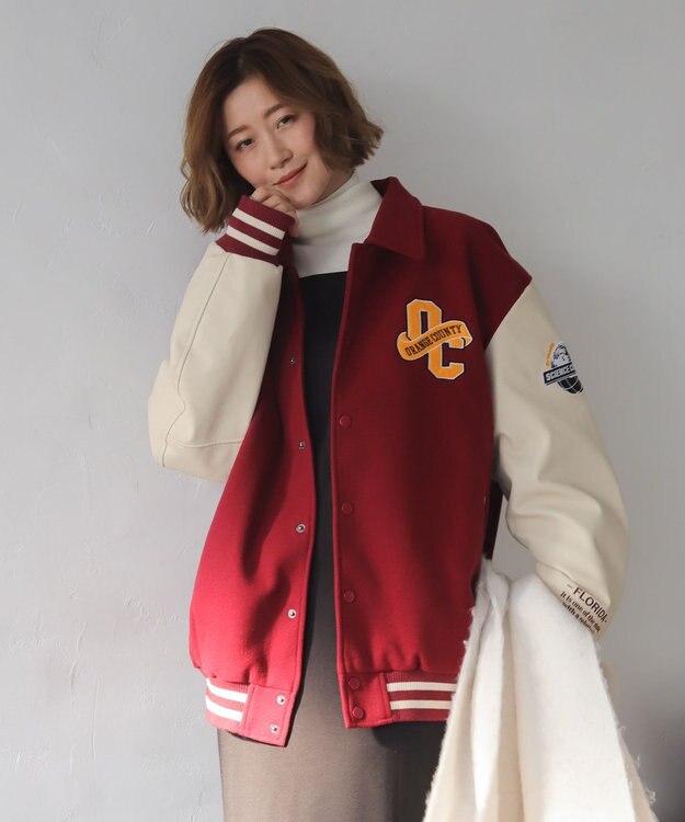 WEGO 【25年秋冬新作/ユニセックス着用ITEM/SMLサイズ展開】メルトンワッペンスタジャン ワイン