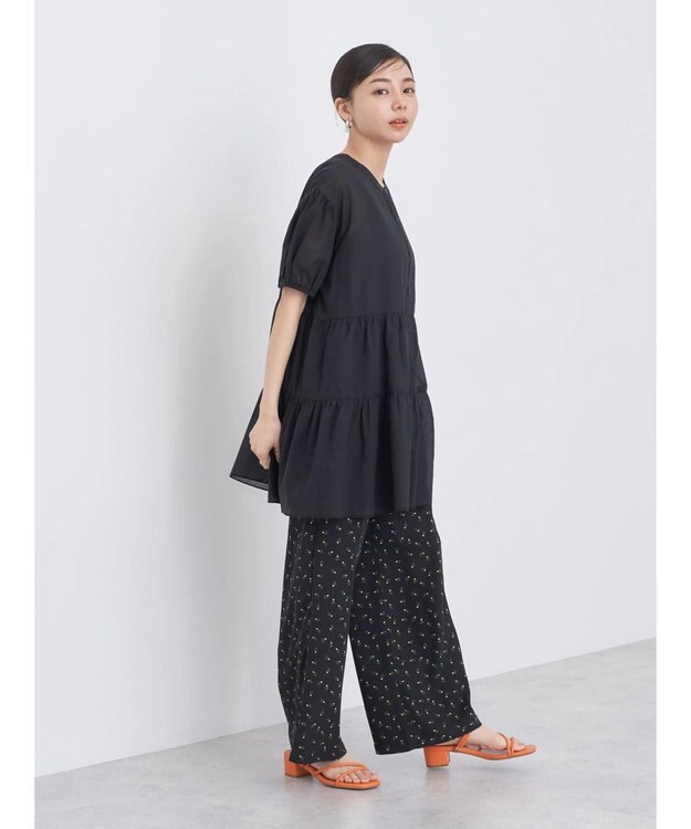 earth music&ecology 綿ローンティアードチュニック Black