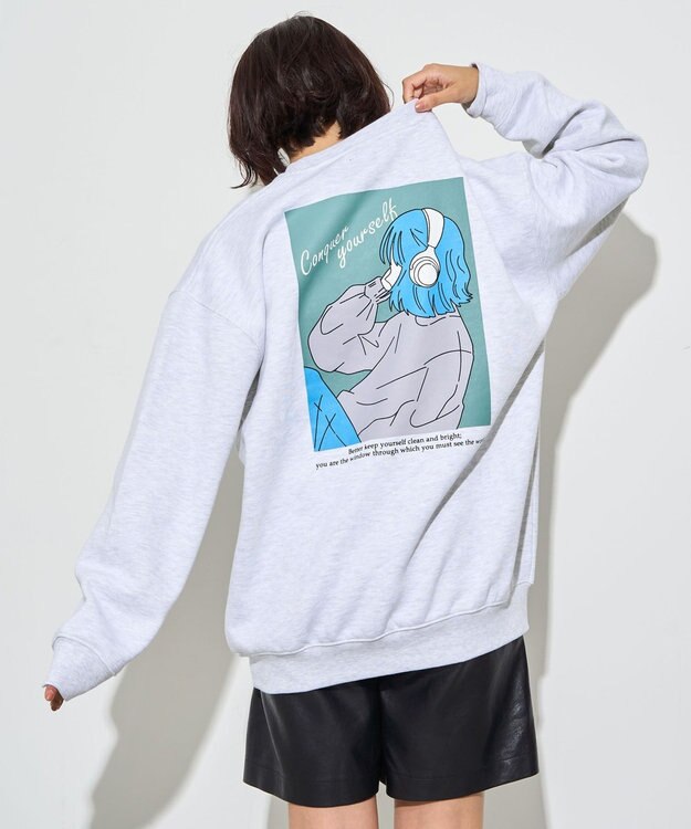 WEGO 【ユニセックス着用ITEM】ガールイラストグラフィックプルオーバー アッシュグレー