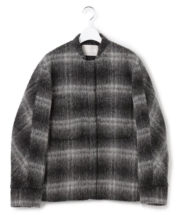 ICB ウールシャギーブルゾン ブラックチェック
