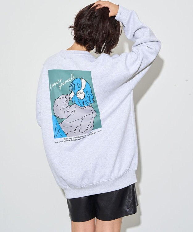 WEGO 【ユニセックス着用ITEM】ガールイラストグラフィックプルオーバー アッシュグレー