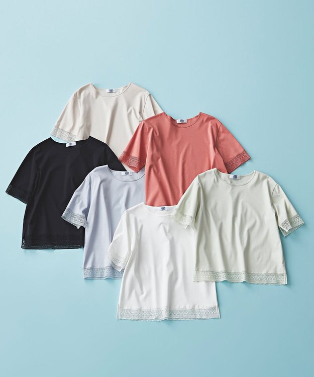 J.PRESS LADIES 【一枚で着映え】コットンスムース レース カットソー サックスブルー系