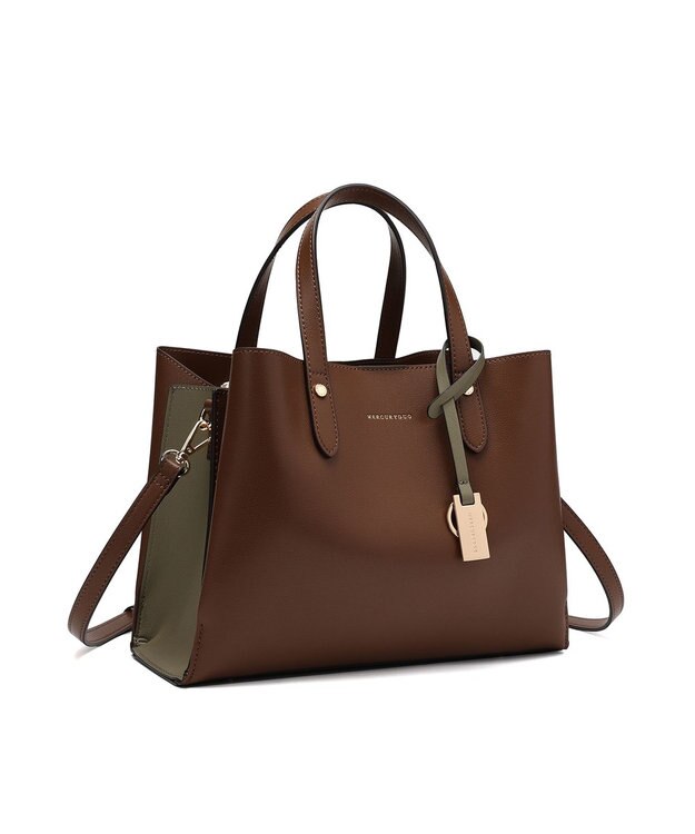 style code 【MERCURYDUO/マーキュリーデュオ】両アオリポケットサイド配色大開き開口 超軽量ハンドバッグ キーチャーム付 ダークブラウン