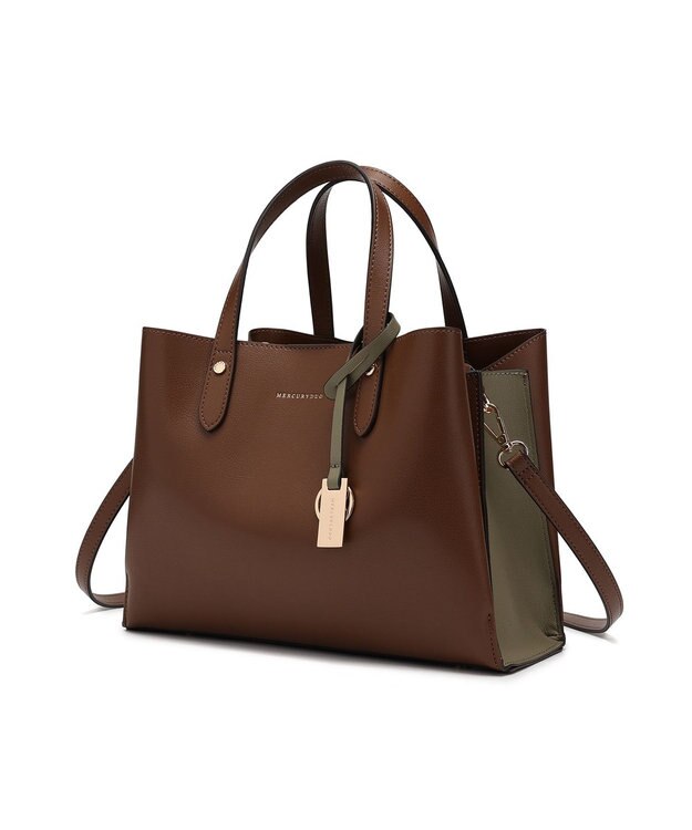 style code 【MERCURYDUO/マーキュリーデュオ】両アオリポケットサイド配色大開き開口 超軽量ハンドバッグ キーチャーム付 ダークブラウン