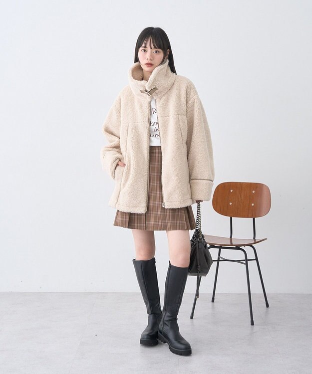 earth music&ecology 【セットアップ可】ビット付きミニスカート Check Brown