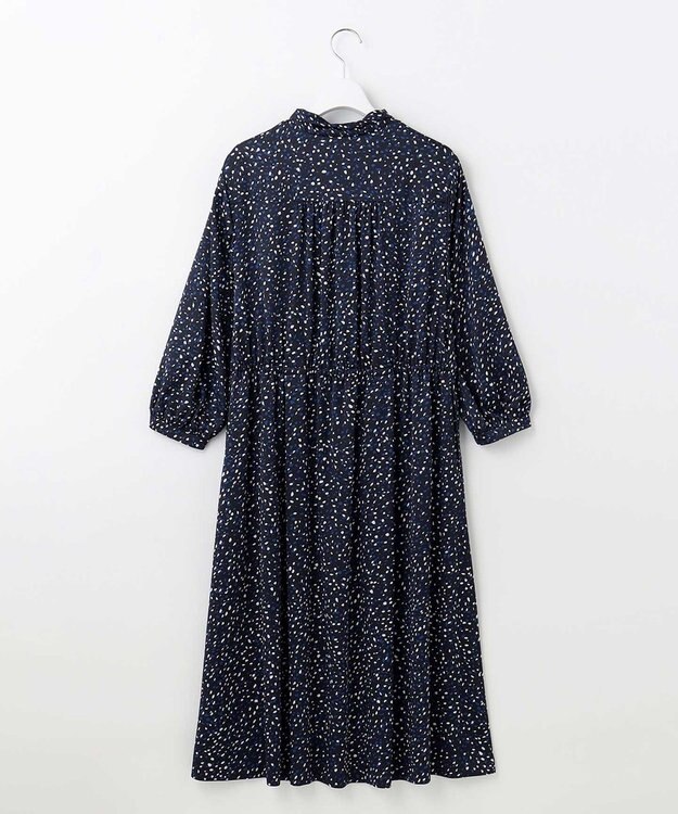 自由区 【XSサイズ～/洗える】フローイングドットプリント ワンピース ネイビー系5