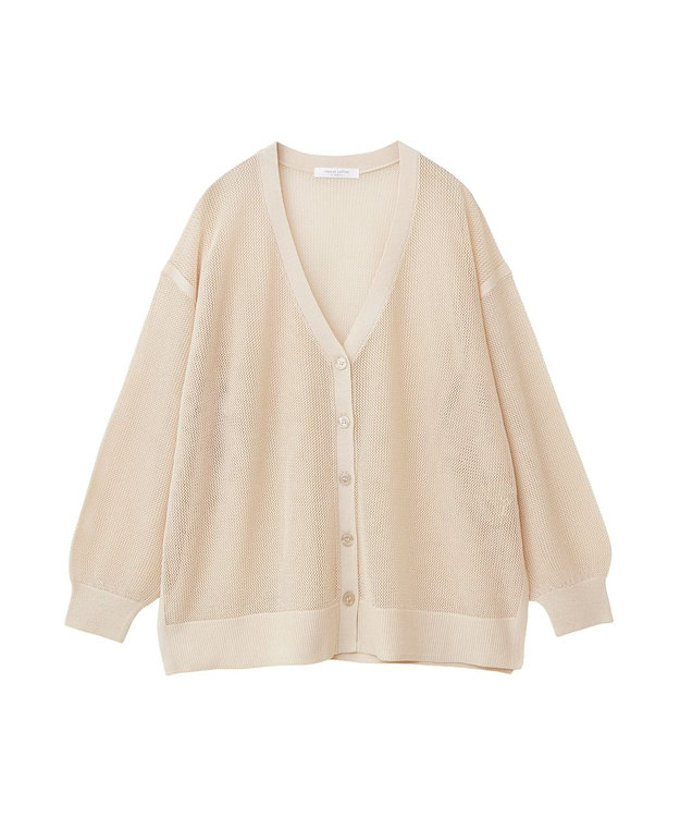 Green Parks メッシュミディ丈ニットカーディガン Ecru