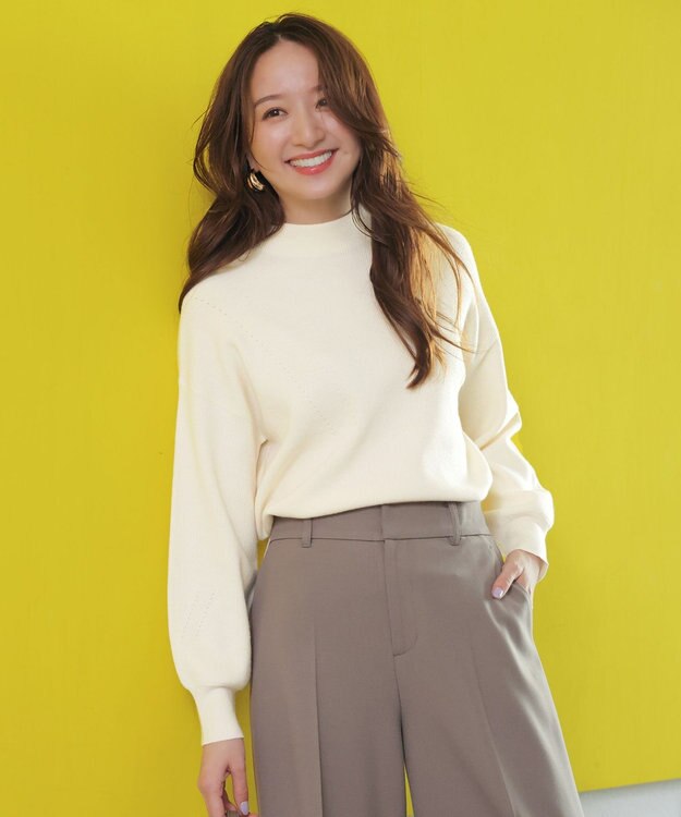 ANY SIS CICA加工 ビューティ畔ボトルネック ニット アイボリー