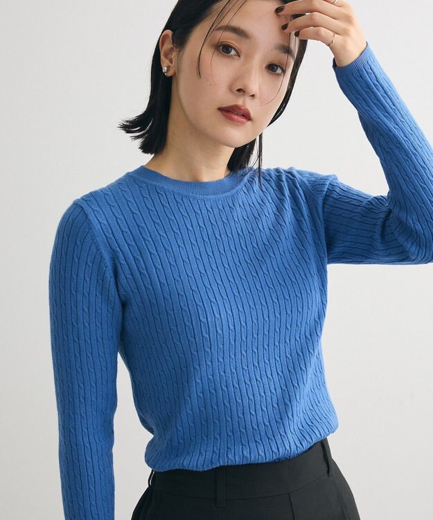 Green Parks プチケーブルクルーネックニットプルオーバー Blue