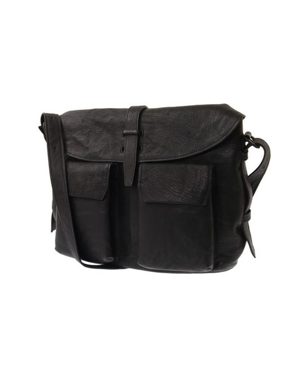 genten ゴートシュリンク かぶせ付ショルダーバッグ クロ