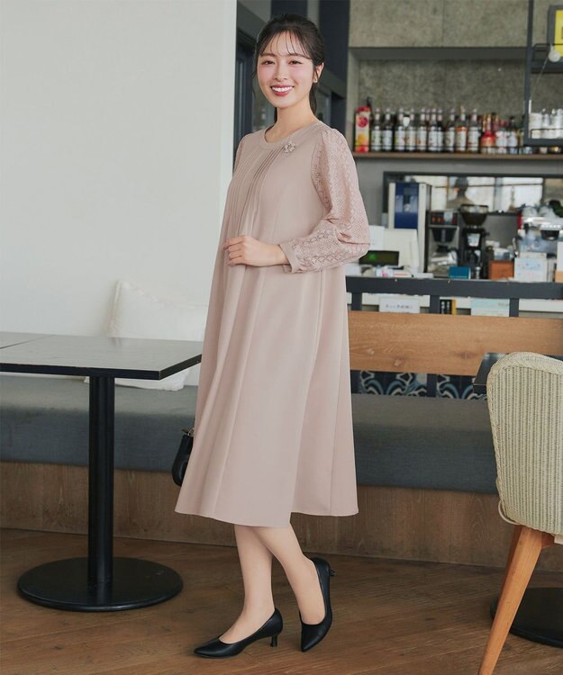 Tiaclasse レーススリーブワンピース グレージュ