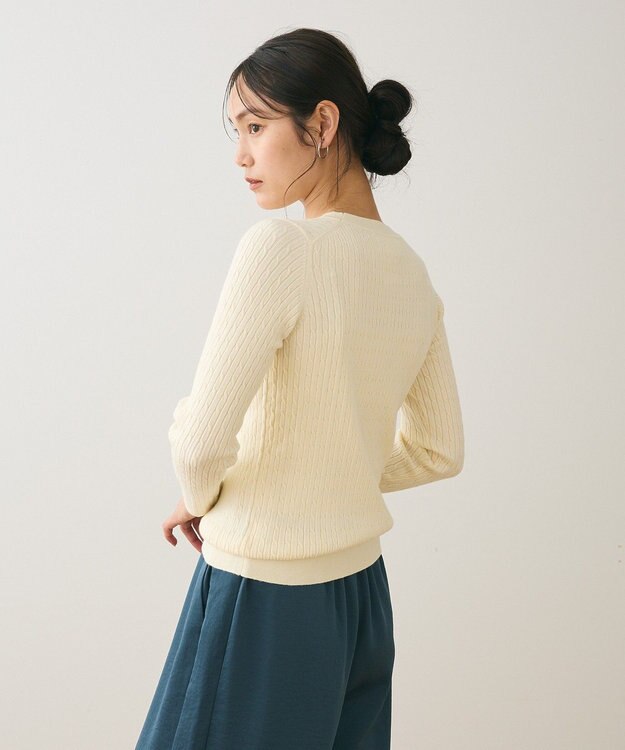 Green Parks プチケーブルクルーネックニットプルオーバー Off White