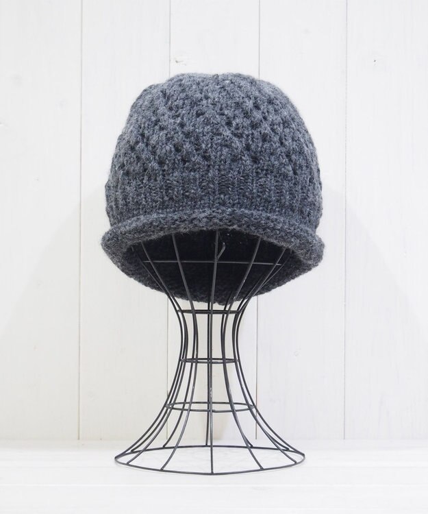 石田製帽 【防寒対策・日本製】ウールロールアップ ニット帽 チャコールグレー