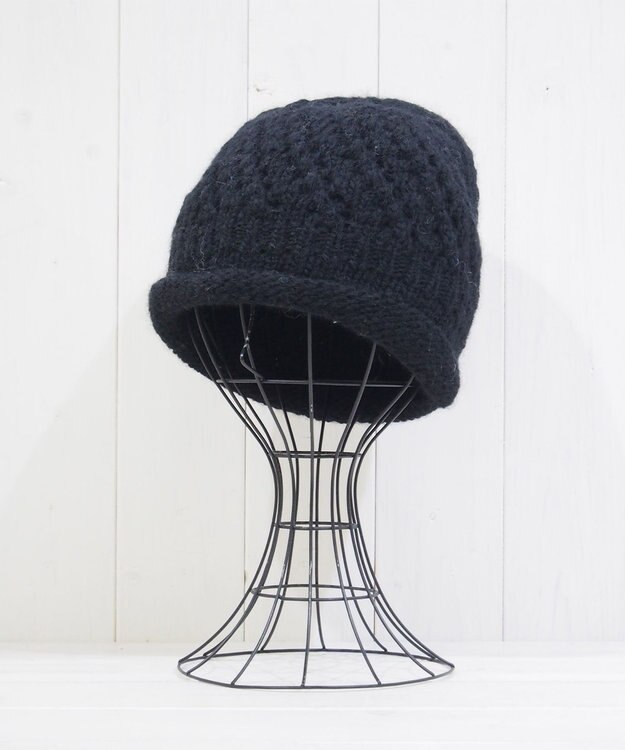 石田製帽 【防寒対策・日本製】ウールロールアップ ニット帽 ブラック