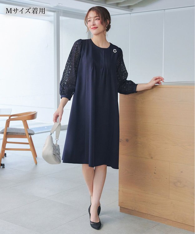 Tiaclasse レーススリーブワンピース ネイビー