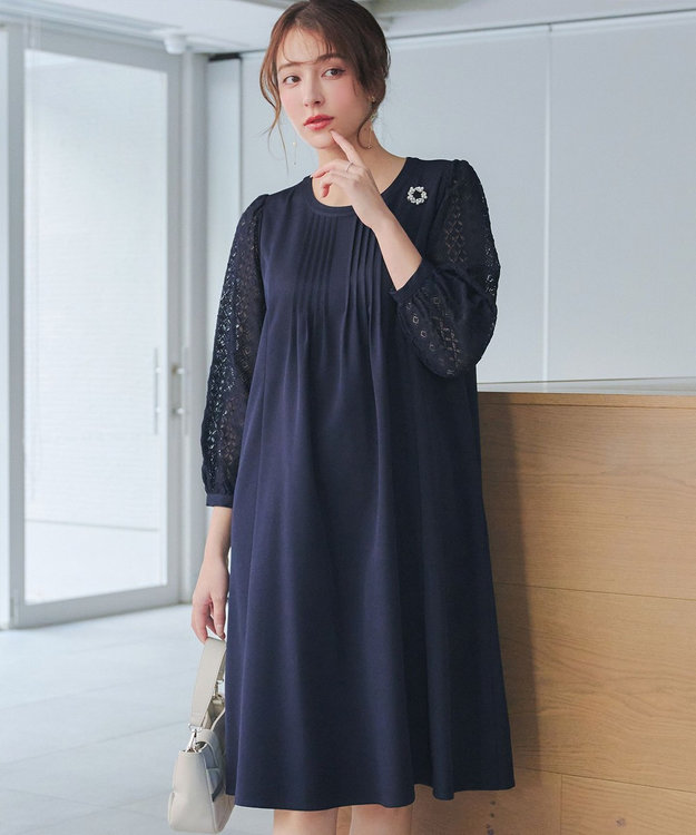 Tiaclasse レーススリーブワンピース ネイビー